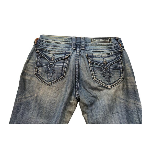 Rock Revival Eva Boot Cut Jeans Size 29 Distressed Denim Blue Womens - Picture 14 of 16